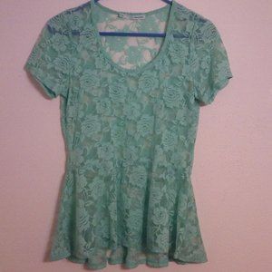 Maurices | Mint Green Floral Lace Peplum Top